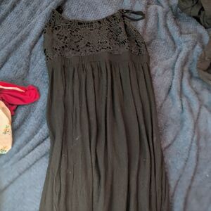 Ankle length black dress, crochet detail